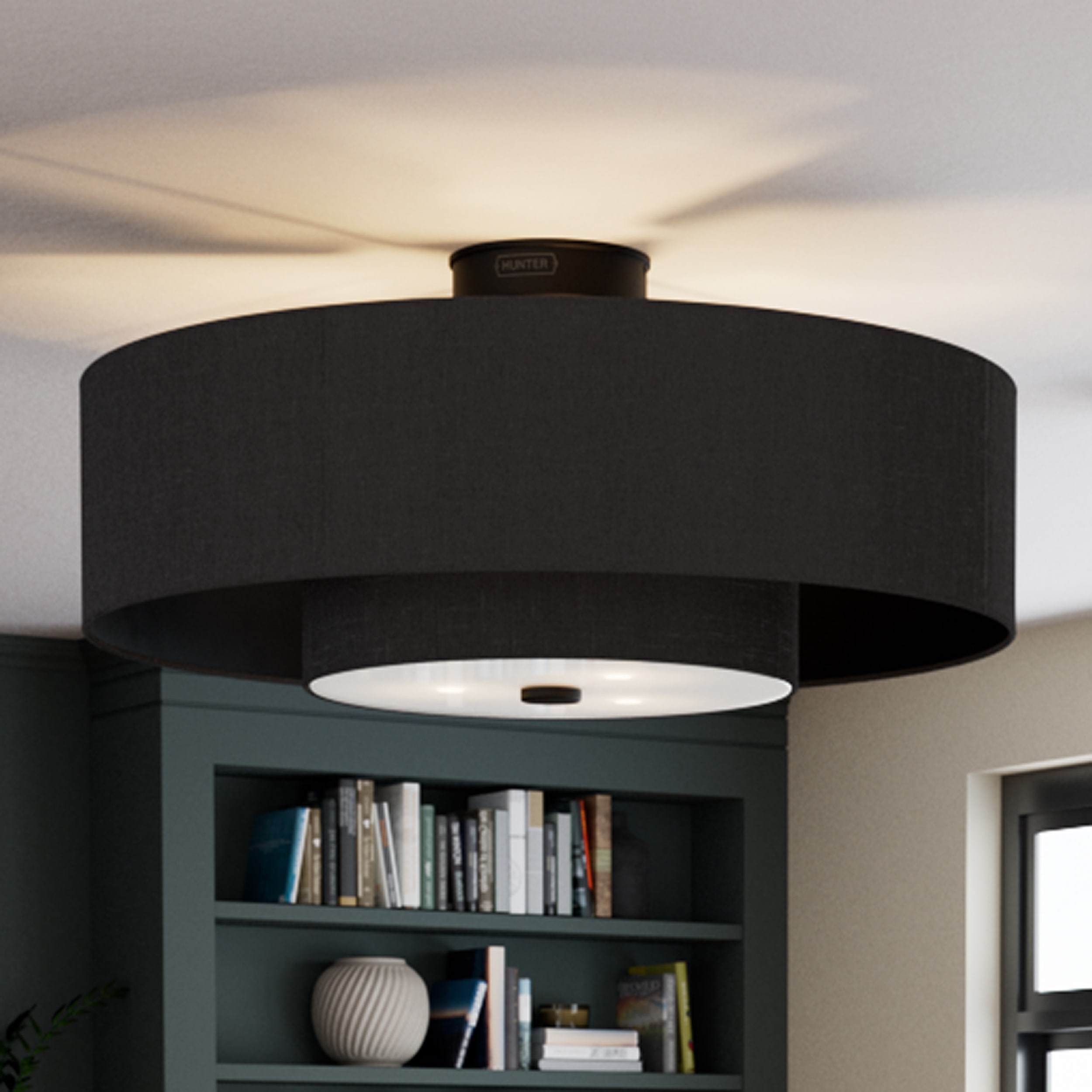 Hunter Jasmine Roth Brookside 30-in Matte Black with Matte Black Blades Fandelier Ceiling Fan With Light 3 -Blade