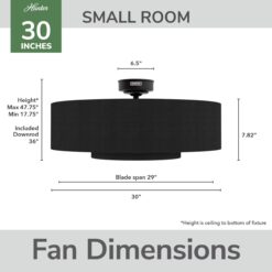 Hunter Jasmine Roth Brookside 30-in Matte Black with Matte Black Blades Fandelier Ceiling Fan With Light 3 -Blade