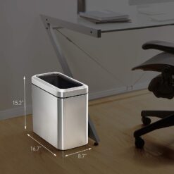 simplehuman 25 Liter / 6.6 Gallon Slim Open Top Small Trash Can, Commercial Grade Heavy Gauge Office Trash Can, White Stainless Steel