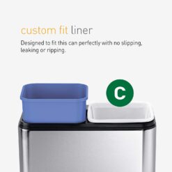 simplehuman 20 Liter / 5.3 Gallon Dual Compartment Recycling Can, Slim Open Top Office Trash Can, Commercial Grade Heavy Gauge Small Trash Can, Brushed Stainless Steel
