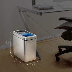 simplehuman 20 Liter / 5.3 Gallon Dual Compartment Recycling Can, Slim Open Top Office Trash Can, Commercial Grade Heavy Gauge Small Trash Can, Brushed Stainless Steel