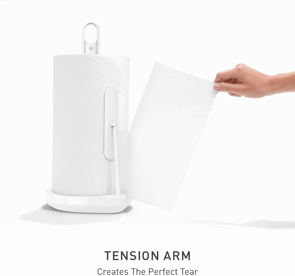 simplehuman Standing Paper Towel Holder with Spray Pump, White Stainless Steel