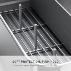 simplehuman Bottle Dock, Steel Frame Fast Drying Bottle Rack, Three-Compartment Organizer for Tumblers, Caps & Straws, Brushed Stainless Steel