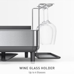 simplehuman Large Capacity Dish Drying Rack with Stainless Steel Frame, 360º Easy Drain Swivel Spout, Utensil & Wine Glass Holder, Anti-Residue Coating, Moisture Control Surface, Grey