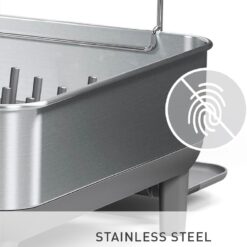 simplehuman Large Capacity Dish Drying Rack with Stainless Steel Frame, 360º Easy Drain Swivel Spout, Utensil & Wine Glass Holder, Anti-Residue Coating, Moisture Control Surface, Grey