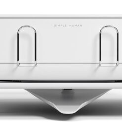 simplehuman Compact Dish Drying Rack with Stainless Steel Frame, 360º Easy Drain Swivel Spout, Utensil Holder, Anti-Residue Coating, Moisture Control Surface, White