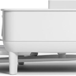 simplehuman Compact Dish Drying Rack with Stainless Steel Frame, 360º Easy Drain Swivel Spout, Utensil Holder, Anti-Residue Coating, Moisture Control Surface, White