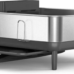 simplehuman Compact Dish Drying Rack with Stainless Steel Frame, 360º Easy Drain Swivel Spout, Utensil Holder, Anti-Residue Coating, Moisture Control Surface, Grey
