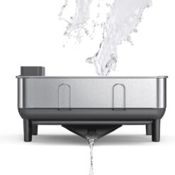 simplehuman Compact Dish Drying Rack with Stainless Steel Frame, 360º Easy Drain Swivel Spout, Utensil Holder, Anti-Residue Coating, Moisture Control Surface, Grey