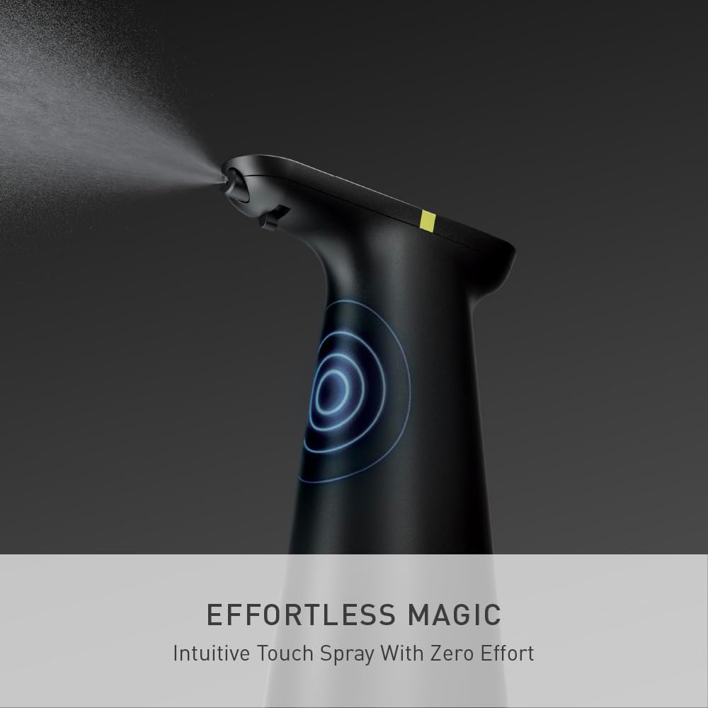 simplehuman Sensor Spray, Intuitive Touch 12 oz Continuous Spray Bottle, Superfine Mist, Wide-coverage Cone & Ultra-precise Jet, Refillable & Rechargeable, Multi-Use, Black
