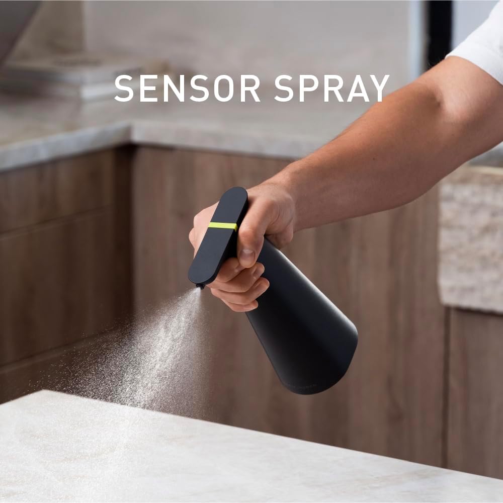 simplehuman Sensor Spray, Intuitive Touch 12 oz Continuous Spray Bottle, Superfine Mist, Wide-coverage Cone & Ultra-precise Jet, Refillable & Rechargeable, Multi-Use, Black