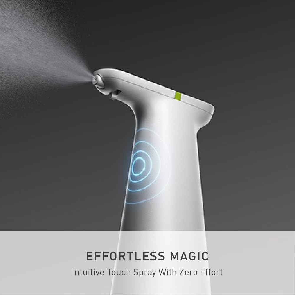 simplehuman Sensor Spray, Intuitive Touch 12 oz Continuous Spray Bottle, Superfine Mist, Wide-coverage Cone & Ultra-precise Jet, Refillable & Rechargeable, Multi-Use, White