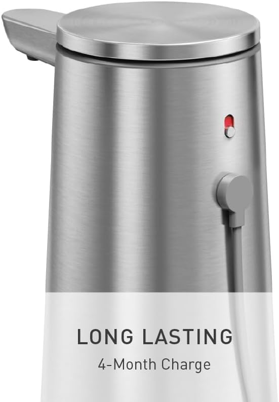simplehuman Foam Sensor Pump, 10 oz., Automatic Soap Dispenser for Kitchen and Bathroom, Touchless Motion Sensor, Variable Dispense, Rechargeable, High Grade Brushed Stainless Steel