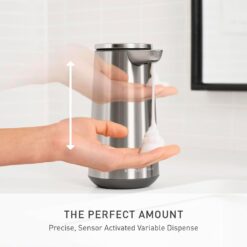 simplehuman Foam Sensor Pump, 10 oz., Automatic Soap Dispenser for Kitchen and Bathroom, Touchless Motion Sensor, Variable Dispense, Rechargeable, High Grade Brushed Stainless Steel