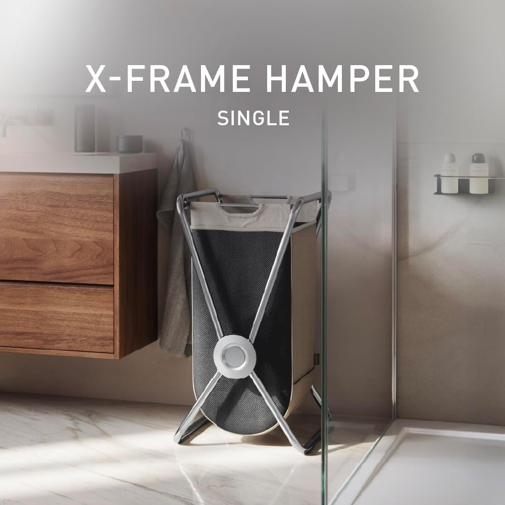 simplehuman single x-frame laundry hamper, Chrome, 65L