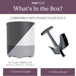 FoodCycler Eco 5 Bucket & Infinity Brush Pack – Kitchen Compost Bin Cleaner & Cleaning Brush Set – Sustainable Food Processor, Trash Can & Recycling Bin Cleaning Supplies & Essential (Grey)