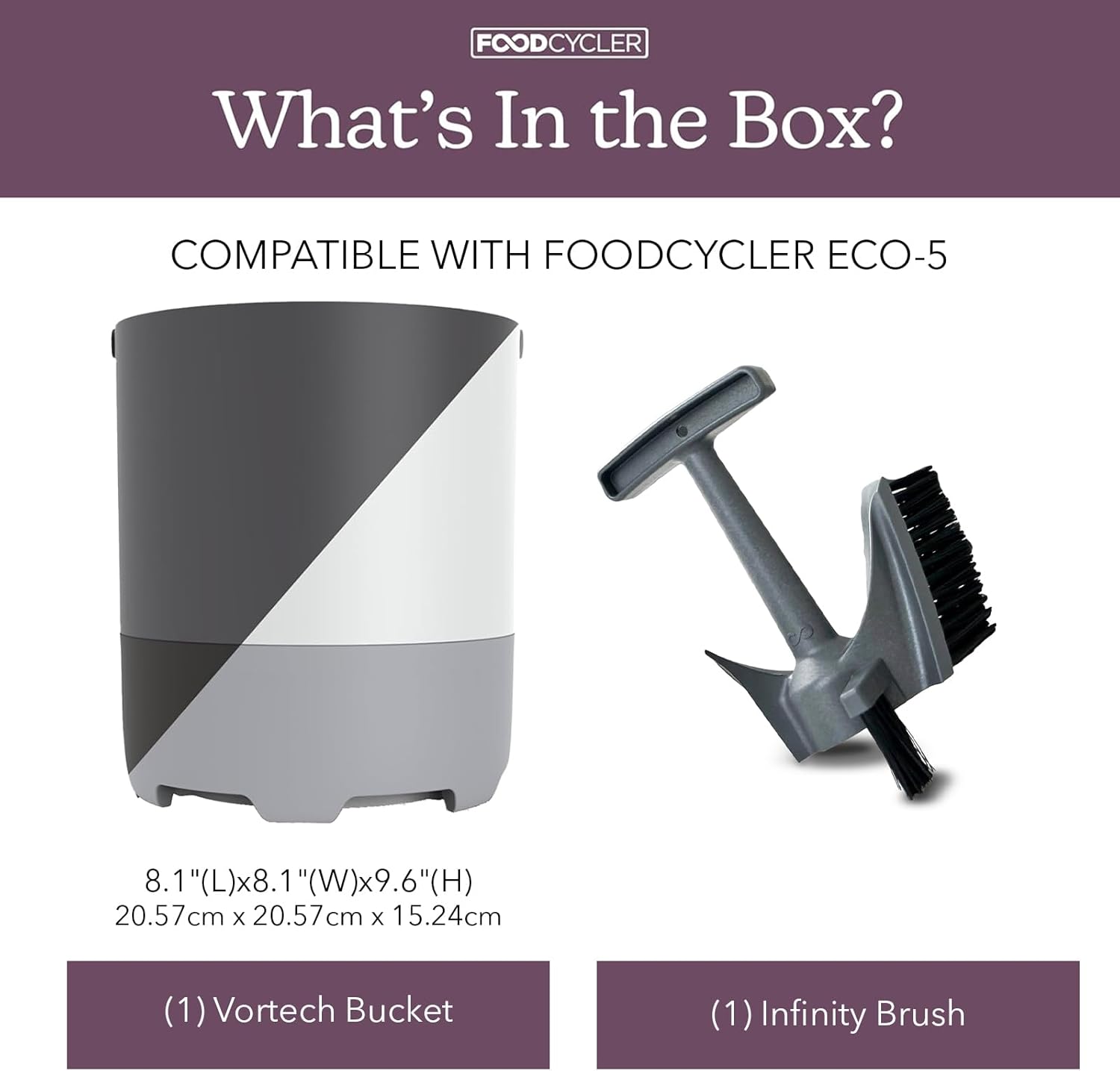 FoodCycler Eco 5 Bucket & Infinity Brush Pack – Kitchen Compost Bin Cleaner & Cleaning Brush Set – Sustainable Food Processor, Trash Can & Recycling Bin Cleaning Supplies & Essential (Grey)