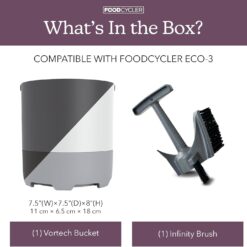 FoodCycler Eco 3 Bucket & Infinity Brush Pack – Kitchen Compost Bin Cleaner & Cleaning Brush Set – Sustainable Food Processor, Trash Can & Recycling Bin Cleaning Supplies & Essential (White)