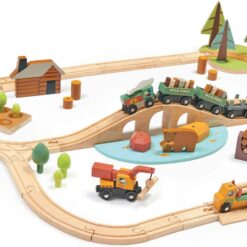 Tender Leaf Toys - Wild Pines Train Set - 95 Pieces Wooden Train & Bridge Set for Kids, Toddler Boys & Girls - Compatible with Most Toy Trains - Age 3+