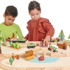 Tender Leaf Toys - Wild Pines Train Set - 95 Pieces Wooden Train & Bridge Set for Kids, Toddler Boys & Girls - Compatible with Most Toy Trains - Age 3+