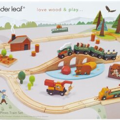 Tender Leaf Toys - Wild Pines Train Set - 95 Pieces Wooden Train & Bridge Set for Kids, Toddler Boys & Girls - Compatible with Most Toy Trains - Age 3+