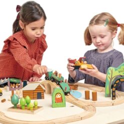 Tender Leaf Toys - Wild Pines Train Set - 95 Pieces Wooden Train & Bridge Set for Kids, Toddler Boys & Girls - Compatible with Most Toy Trains - Age 3+