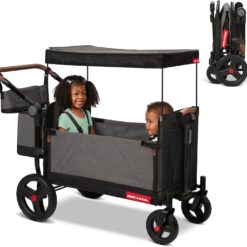 Radio Flyer Atlas Stroll ’N Wagon, Atlas Gray, for Ages 1+, 3-in-1 Push or Pull Versatility, One-Hand Fold, UV Canopy, 5-Point Harnesses, Storage Capabilities, Rubber Wheels, Stroller Wagon for Kids