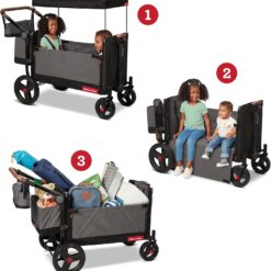 Radio Flyer Atlas Stroll ’N Wagon, Atlas Gray, for Ages 1+, 3-in-1 Push or Pull Versatility, One-Hand Fold, UV Canopy, 5-Point Harnesses, Storage Capabilities, Rubber Wheels, Stroller Wagon for Kids