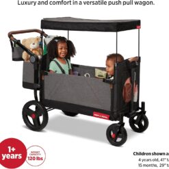 Radio Flyer Atlas Stroll ’N Wagon, Atlas Gray, for Ages 1+, 3-in-1 Push or Pull Versatility, One-Hand Fold, UV Canopy, 5-Point Harnesses, Storage Capabilities, Rubber Wheels, Stroller Wagon for Kids