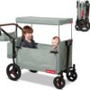Radio Flyer Atlas Stroll ’N Wagon, Sage Green, for Ages 1+, 3-in-1 Push or Pull Versatility, One-Hand Fold, UV Canopy, 5-Point Harnesses, Storage Capabilities, Rubber Wheels, Stroller Wagon for Kids