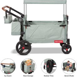 Radio Flyer Atlas Stroll ’N Wagon, Sage Green, for Ages 1+, 3-in-1 Push or Pull Versatility, One-Hand Fold, UV Canopy, 5-Point Harnesses, Storage Capabilities, Rubber Wheels, Stroller Wagon for Kids