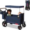 Radio Flyer Atlas Stroll ’N Wagon, Navy Blue, for Ages 1+, 3-in-1 Push or Pull Versatility, One-Hand Fold, UV Canopy, 5-Point Harnesses, Storage Capabilities, Rubber Wheels, Stroller Wagon for Kids