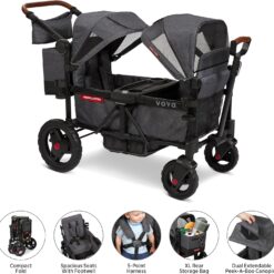 Radio Flyer Voya Stroller Wagon, for Toddlers and Kids 6+ Months, Push or Pull, 2 Seats, Dual Sun Canopies, Compact Fold, Lightweight, Storage Space, 5-Point Harnesses, Stroller Wagon for Kids