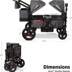 Radio Flyer Voya Stroller Wagon, for Toddlers and Kids 6+ Months, Push or Pull, 2 Seats, Dual Sun Canopies, Compact Fold, Lightweight, Storage Space, 5-Point Harnesses, Stroller Wagon for Kids