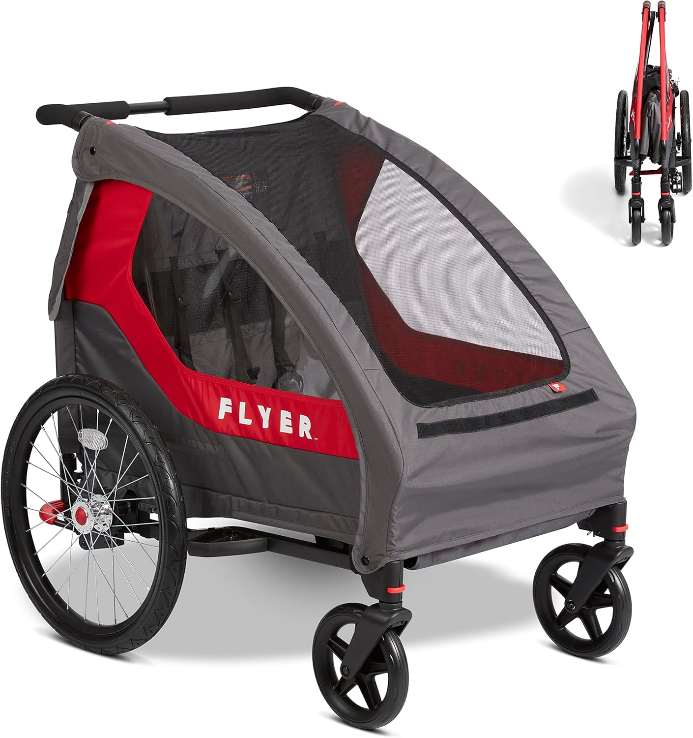 Radio Flyer Duoflex 2 in 1 Bike Trailer and Double Stroller for Toddlers, 1+ Years