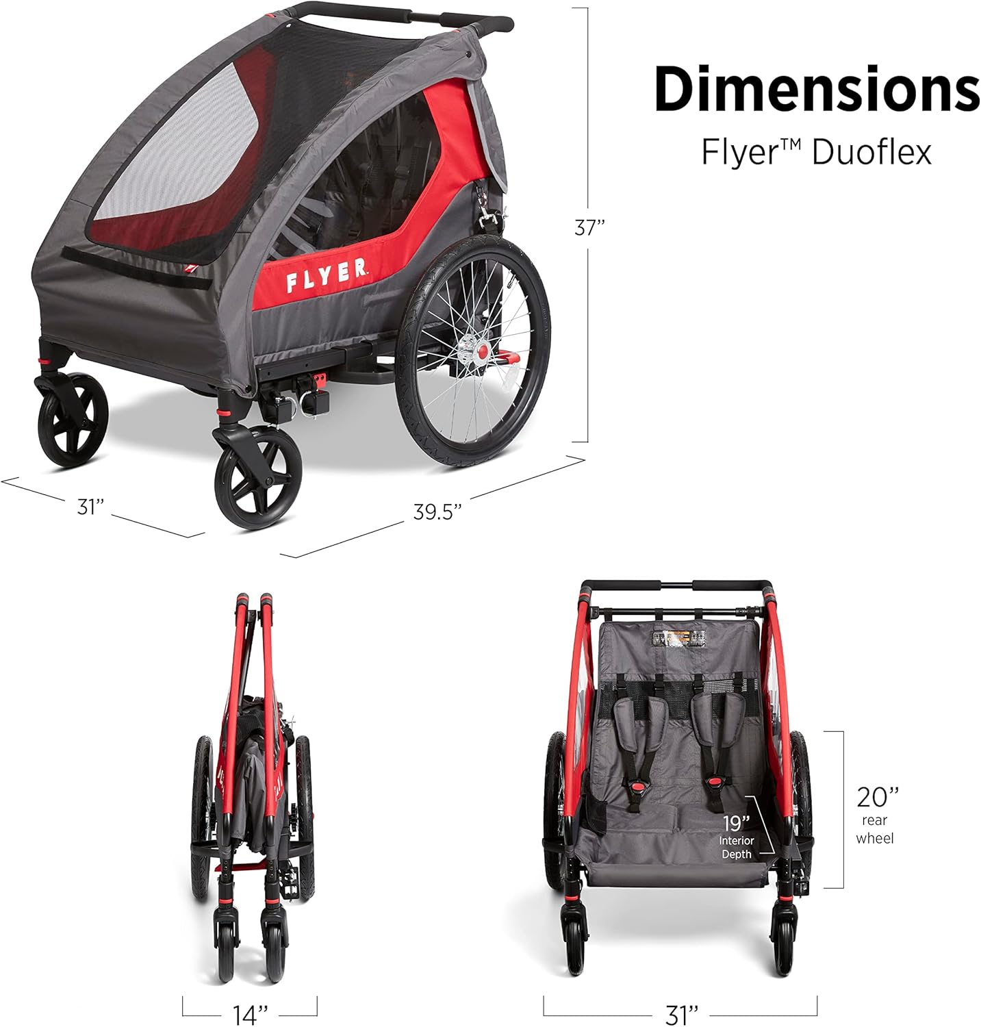 Radio Flyer Duoflex 2 in 1 Bike Trailer and Double Stroller for Toddlers, 1+ Years
