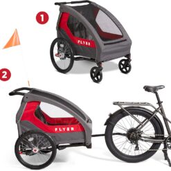 Radio Flyer Duoflex 2 in 1 Bike Trailer and Double Stroller for Toddlers, 1+ Years