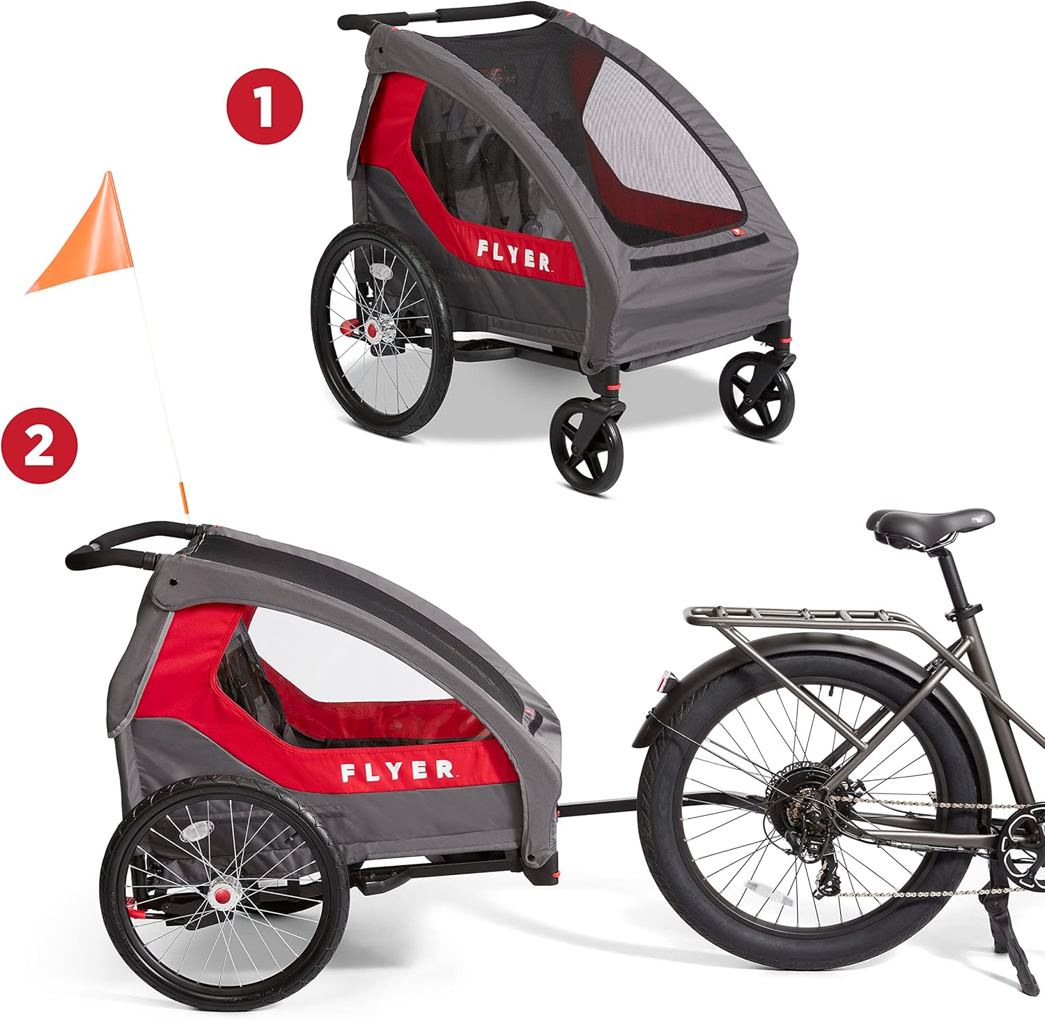 Radio Flyer Duoflex 2 in 1 Bike Trailer and Double Stroller for Toddlers, 1+ Years