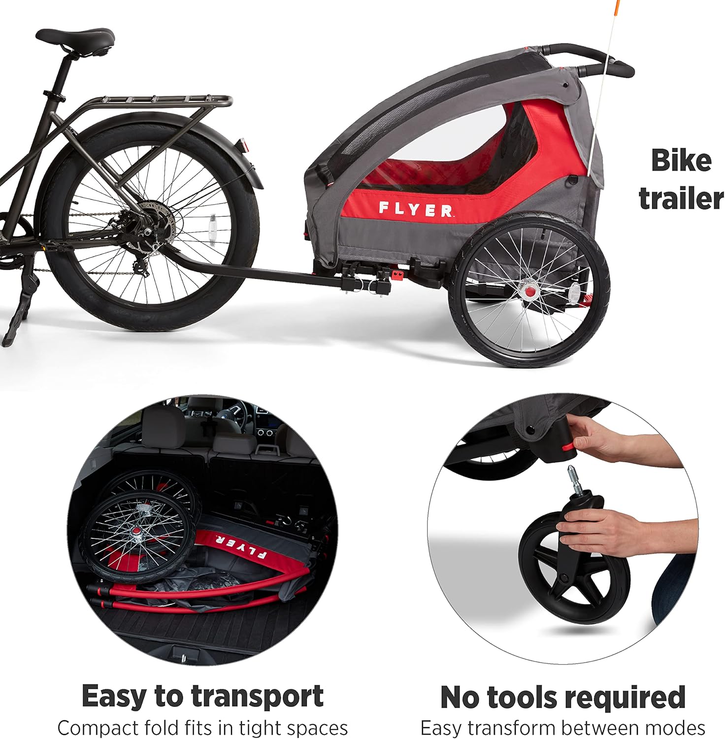 Radio Flyer Duoflex 2 in 1 Bike Trailer and Double Stroller for Toddlers, 1+ Years