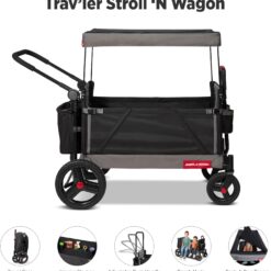 Radio Flyer Wagon for Kids, Baby Stroller, Outside Toys for Toddlers 1-3, Rolling Cart, Beach Cart with Wheels, Trav'ler Stroller Wagon with Protective Cover, for Ages 1+ Years