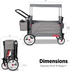 Radio Flyer Odyssey Collapsible Stroll N Wagon with Storage Bag, Light Gray