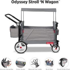 Radio Flyer Odyssey Collapsible Stroll N Wagon with Storage Bag, Light Gray