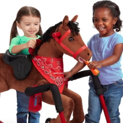 Radio Flyer Chestnut Interactive Riding Horse, For Ages 2-6, Plush Spring Rocking Horse, 3 Riding Levels, EZ Climb Step, Safety Straps, Spring Covers, Accessories, 60 lb Capacity, Toddler Ride On Toys