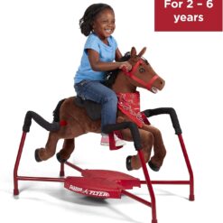 Radio Flyer Chestnut Interactive Riding Horse, For Ages 2-6, Plush Spring Rocking Horse, 3 Riding Levels, EZ Climb Step, Safety Straps, Spring Covers, Accessories, 60 lb Capacity, Toddler Ride On Toys