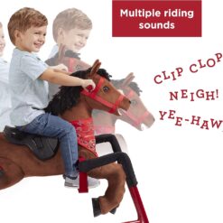 Radio Flyer Chestnut Interactive Riding Horse, For Ages 2-6, Plush Spring Rocking Horse, 3 Riding Levels, EZ Climb Step, Safety Straps, Spring Covers, Accessories, 60 lb Capacity, Toddler Ride On Toys