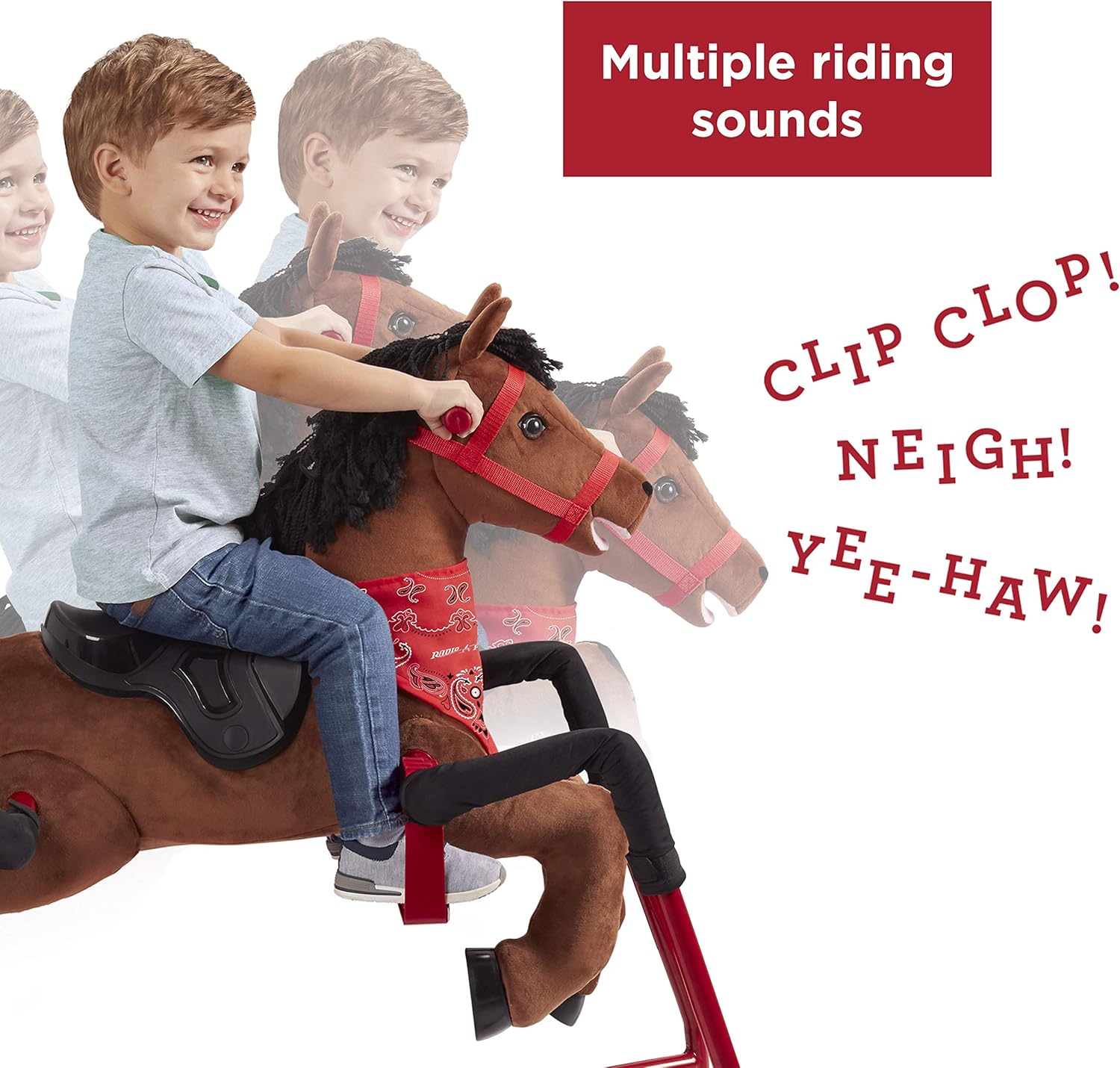 Radio Flyer Chestnut Interactive Riding Horse, For Ages 2-6, Plush Spring Rocking Horse, 3 Riding Levels, EZ Climb Step, Safety Straps, Spring Covers, Accessories, 60 lb Capacity, Toddler Ride On Toys