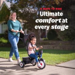 Radio Flyer City 4-in-1 Stroll 'N Trike, Black, for Riders 1-5 Years Old, 4 Riding Modes, 3 Point Harness with Comfort Pad, Parent Controlled Steering, Rear Storage, Stroller Tricycle for Toddlers