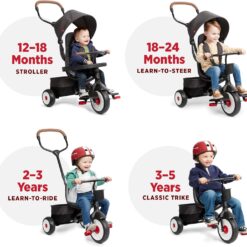 Radio Flyer City 4-in-1 Stroll 'N Trike, Black, for Riders 1-5 Years Old, 4 Riding Modes, 3 Point Harness with Comfort Pad, Parent Controlled Steering, Rear Storage, Stroller Tricycle for Toddlers
