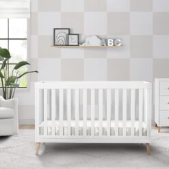 Delta Children Essex 4-in-1 Convertible Baby Crib, Bianca White with Natural Legs