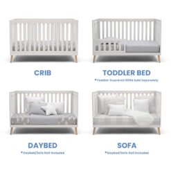 Delta Children Essex 4-in-1 Convertible Baby Crib, Bianca White with Natural Legs